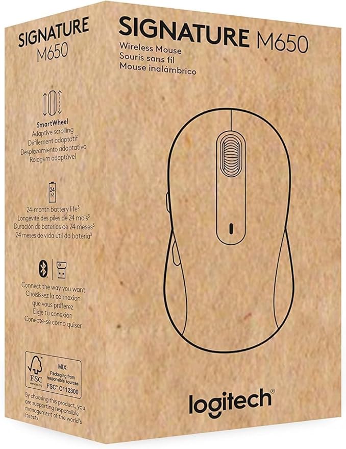 Logitech Signature M650 Wireless Mouse - for Small to Medium Sized Hands, 2-Year Battery, Silent Clicks, Customizable Side Buttons, Bluetooth, for PC/Mac/Multi-Device/Chromebook - Black