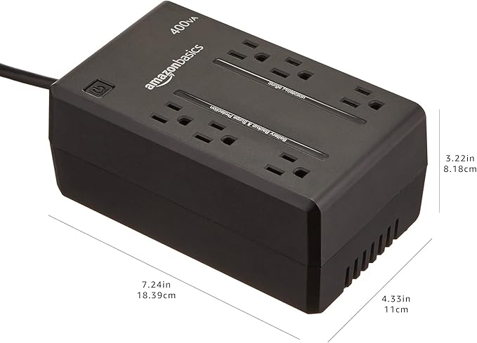 Amazon Basics UPS Battery Backup & Surge Protector, 400VA/255W, 6 Outlets, Uninterruptible Power Supply, Small Compact Size, Black