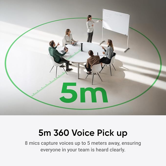 Insta360 WaveLink - 4K Conference Room Speakerphone and Camera, Speaker Tracking, 5m 360° Voice Pickup, Noise Reduction, AI Transcription and Summaries, Plug & Play, Works with Zoom, Teams