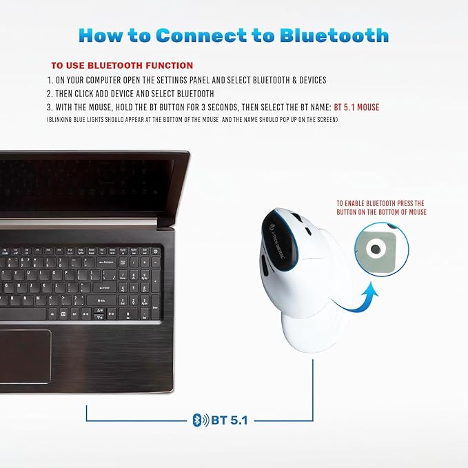 J-Tech Digital Vertical Ergonomic Wireless Mouse – Bluetooth Dual Mode + USB Dongle, Rechargeable, 2.4GHz, Adjustable DPI 3200, for Laptop, Desktop, PC, Mac [V638W]