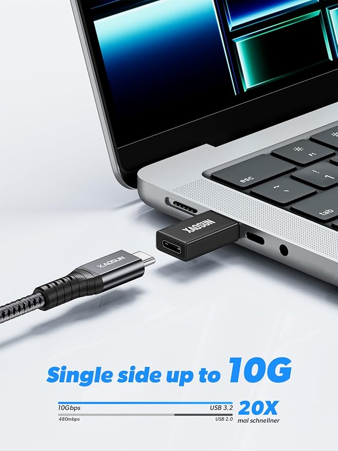 XAOSUN 10Gbps USB to USB C Adapter 3 Pack, 3.1 USBC Female to USB Male Adapter, One-Sided SuperSpeed Data Sync, 100W Fast Charging for iPhone 16 15 14 13, Laptop, Charger, Quest Link, etc, Black