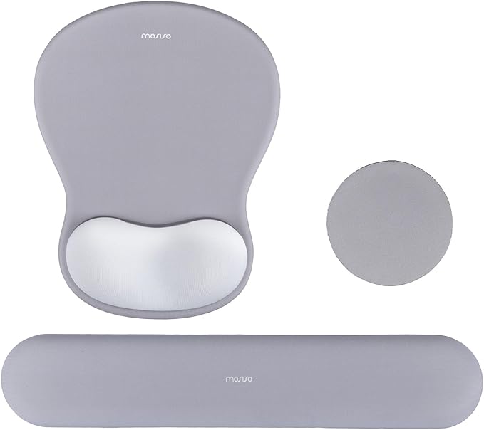 MOSISO Wrist Rest Support for Mouse Pad&Keyboard Set, Curved Ergonomic Mousepad&Coaster Non-Slip Base Home/Office Pain Relief&Easy Typing Cushion with Soft Cloth&Silicone Lining, Gray