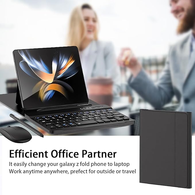 for Samsung Galaxy Z Fold 7 6 5 Keyboard and Mouse, Portable Mini 7.9 inch Bluetooth Keyboard with Leather Stand Case and Pen, 4 in 1 Travel Set for Z Trifold Fold7 Accessories,Black