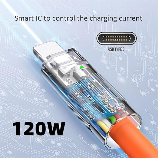 NFHK USB-A Type A to USB-C Liquid Silicone Ultra Soft 120W Power USB2.0 Data Orange Cable Fast Charge for Laptop Tablet Phone 200CM