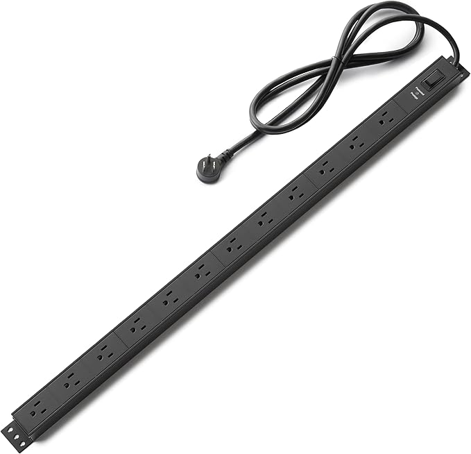 Amazon Basics Surge Protector Power Strip, 12-Outlet, Heavy Duty, Metal, 600 Joules, 6ft Extension Cord, Wide Spaced, Mountable, Black