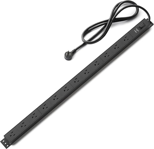 Amazon Basics Surge Protector Power Strip, 12-Outlet, Heavy Duty, Metal, 600 Joules, 6ft Extension Cord, Wide Spaced, Mountable, Black