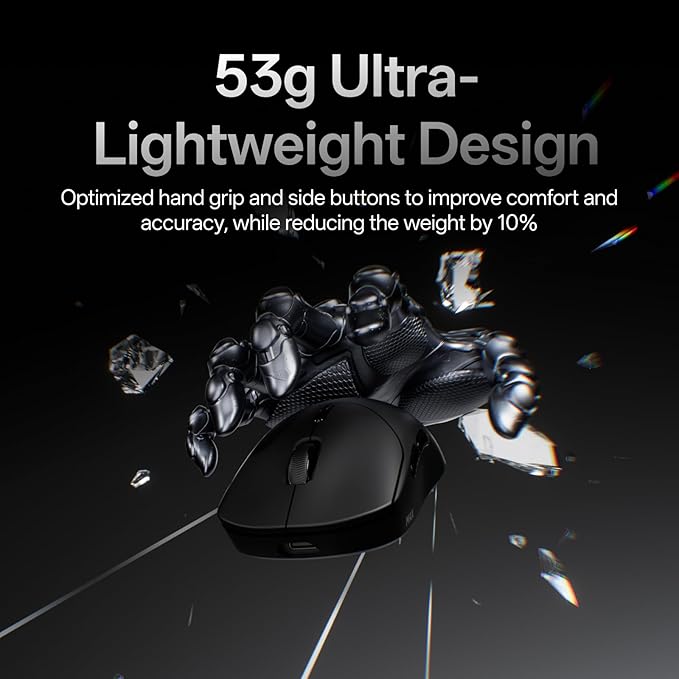 Rapoo VT2 MAX Wireless Gaming Mouse, True 8K Wireless Polling Rate, 53g Lightweight, Up to 750 Hr Battery, Nordic nRF54L15 MCU, 120-Million Optical Switch, 10 Programmable Buttons, Macro Enabled