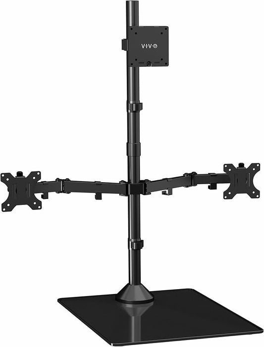 VIVO Triple Monitor Extra Tall Desk Stand for up to 49 inch Ultrawides on Center Bracket and 27 inch Screens on Side Brackets, Holds up to 44 lbs, Tempered Glass Base, Black, STAND-V103T-GB