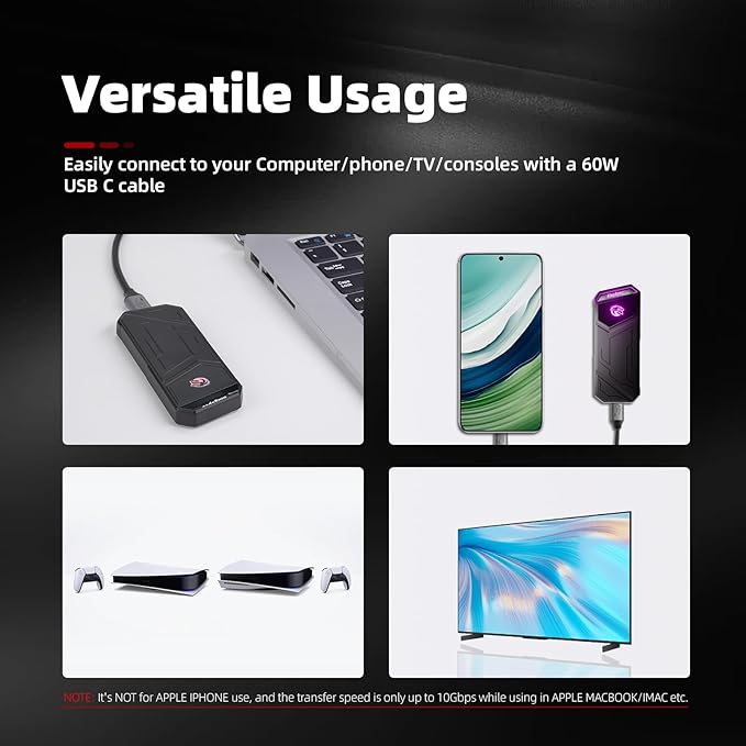 KingSpec Z5 4TB Portable External SSD with RGB Light - up to 2100MB/s, Zinc Alloy Case, USB 3.2 Gen2x2 Interface, Extreme Solid State Hard Drives, Compatible with Mobile Phone/PS4/Laptop/TV/PC (4TB)