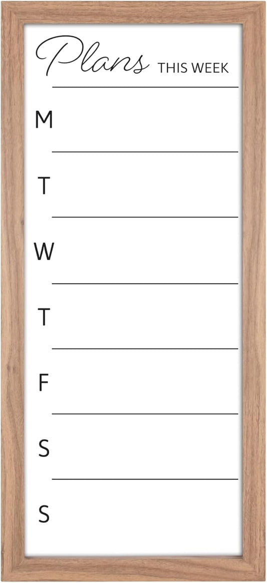 MCS Dry Erase Weekly Planner 11x24 Walnut Framed Calander Whiteboard for Wall, Plan Your Week with Family Weekly Planner for Dinners, Sports, Events & More