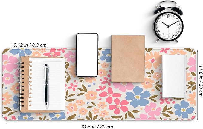 Gaming Mouse Pad with Non-Slip Base, Cute Mouse Mat with Stitched Edges for Keyboard and Mouse, Large Anime Mousepad for Computer, 31.5 x 11.8 inches (Pink Flower)