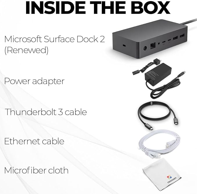 Microsoft Surface Dock 2 Docking Station Bundle - Surface Pro Docking Station Compatible with Surface Pro 7, 7+, 8, 9 (with 5G), Surface Laptop 3, 4, 5, and Surface Book 3 (13" & 15") (Renewed)
