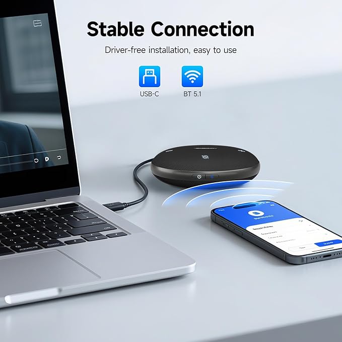 SVBONY Omni2 Conference Speaker and Microphone with 3A+AI Noise Reduction,4 Voice Enhancement Microphones for Clear Audio Output and Input, Portable Speakerphone, 8 Hours Battery Life for Home Office
