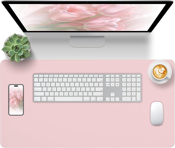 Pink Desk Pad, Desk Matt for Desktop, Large Non-Slip Keyboard and Mouse Pad, Waterproof Computer Desks Protector Mat, Office Decor for Women,35.4" x 17"