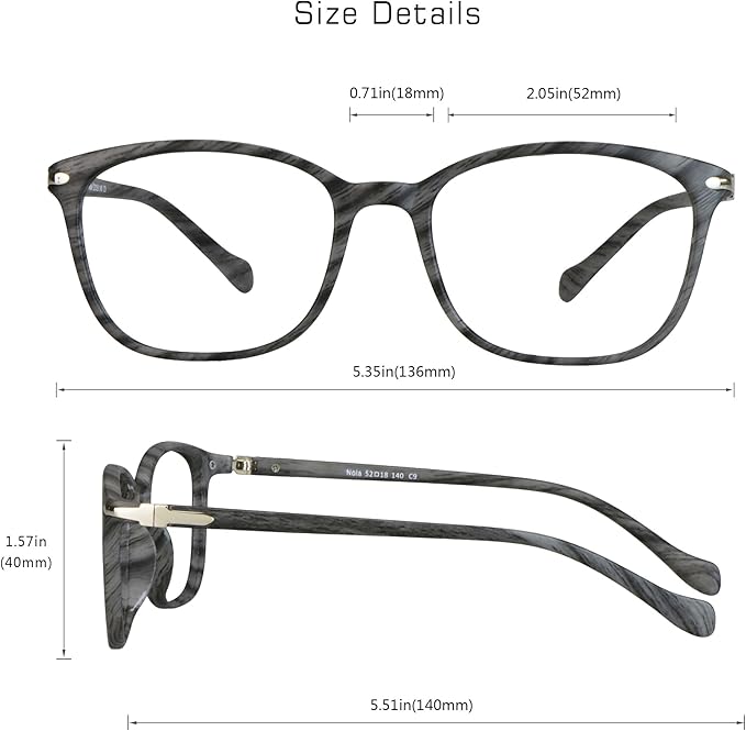VisionGlobal Blue Light Blocking Glasses for Women Men, Stylish Square Frame (Wood, No Magnification)