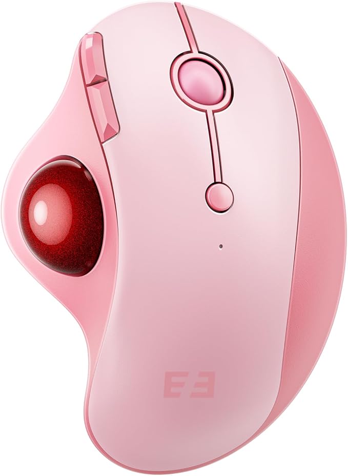 seenda Wireless Trackball Mouse, Bluetooth - Ergonomic Rollerball Mouse Rechargeable, 3 Device Connection Optical Mice Adjustable DPI Thumb Control Mice Compatible for Mac/Android/Windows - Pink