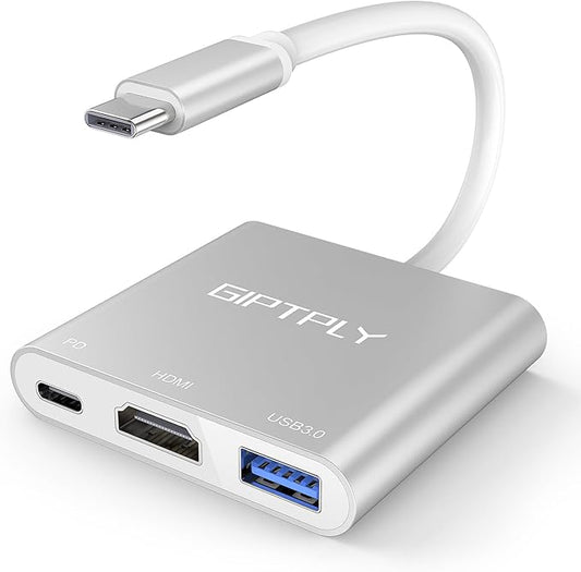 USB C to HDMI Adapter, 3-in-1 USBC Digital AV Multiport Adapter, USB Type C Converter to 4K@30Hz HDMI, USB 3.0, 100W PD for MacBook Pro/Air,iPad Pro Chromebook,Acer,HP,Dell,Surface,Samsung