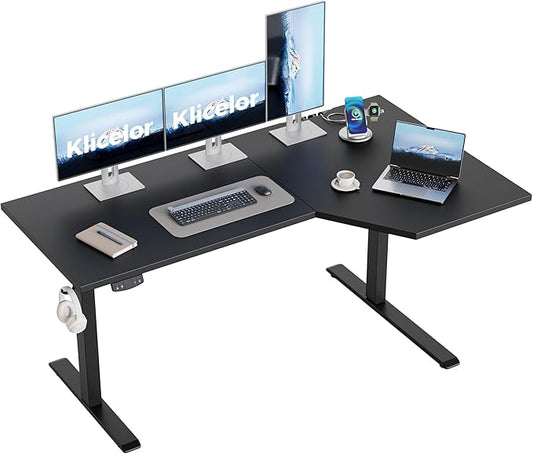 Klicelor 59 Inch L Shaped Standing Desk, Adjustable Height Corner Desk for Home Office Workstation, Sit Stand Desk with Two-Piece Desktop, Black