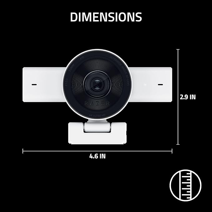 Razer Kiyo V2 Streaming Webcam: 4K 30 FPS, 1080p 60 FPS - AI Powered Auto-Framing - Built-in Microphone - Ultrawide Angle Lens - Privacy Cover - Works with OBS, Xsplit, Discord, Zoom, Teams - White