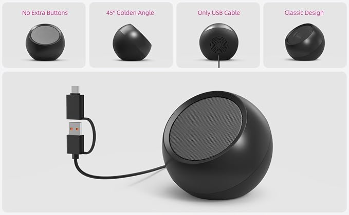 [Single] Computer Speaker for Desktop PC, USB-Powered, Plug-n-Play, Wired, External Speaker for Laptop, with Crystal-Clear Sound, Loud Volume, Rich Bass, Built-in USB-C Adapter for Full Compatibility