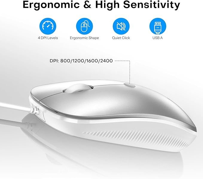 OMOTON Keyboard and Mouse for Mac, Wired Keyboard for Mac with Numeric Pad Dual Interface (Type-C & USB), Mouse with USB A Interface for MacBook Pro/Air, iMac, Mac mini/Pro Laptop, Silver White