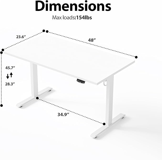 Agilestic Electric Standing Desk, 48 x 24 Inches Height Adjustable Desk, Sit Stand up Desk for Work Office Home, Splice Board, White