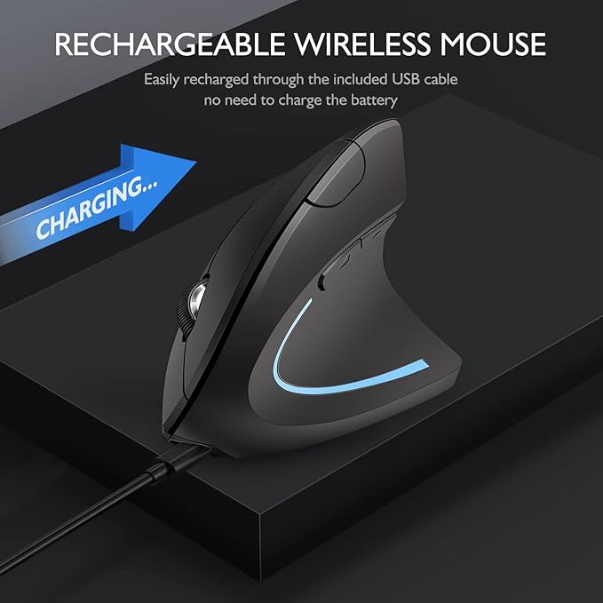 Ergonomic Mouse Wireless Bluetooth Vertical Mouse Three-mode Connection:BT5.0+USB A+USB C- Rechargeable,Ergonomic,6 Buttons,1600 DPI,2.4G Optical-Compatible with Mac ipad Tablet Laptop PC Computer