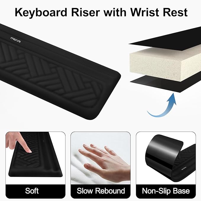 MOSISO Wrist Rest for Keyboard and Computer Keyboard Stand Set, Ergonomic Wrist Rest Pad, Woven Stripes Non-Slip Arm Rest Cushion, Easy Typing Working Acrylic Clear Holder for Office Home, Black
