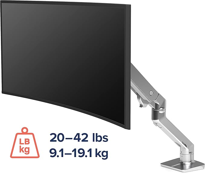 Ergotron – HX Premium Heavy Duty Monitor Arm, Single Monitor VESA Desk Mount – for Flat or Slight Curved Ultrawide Monitors Up to 49 inches, 20 to 42 lbs – Standard Pivot, Polished Aluminum