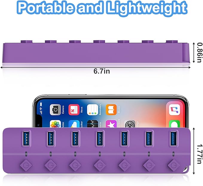 USB Hub 3.0, 7-Port USB Hub Splitter with Individual On/Off Switches and Lights, 3.2ft/1m Long Cable Compatible with MacBook, Laptop, Surface Pro, PS4, PC, Flash Drive, Mobile HDD-Purple
