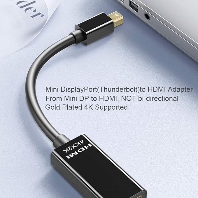 QCEs Mini DisplayPort to HDMI Adapter 4K, Thunderblot to HDMI Cable Adapter Compatible with Apple MacBook Air Pro, iMac, Microsoft Surface Pro Dock to TV/Monitor/Projector Black
