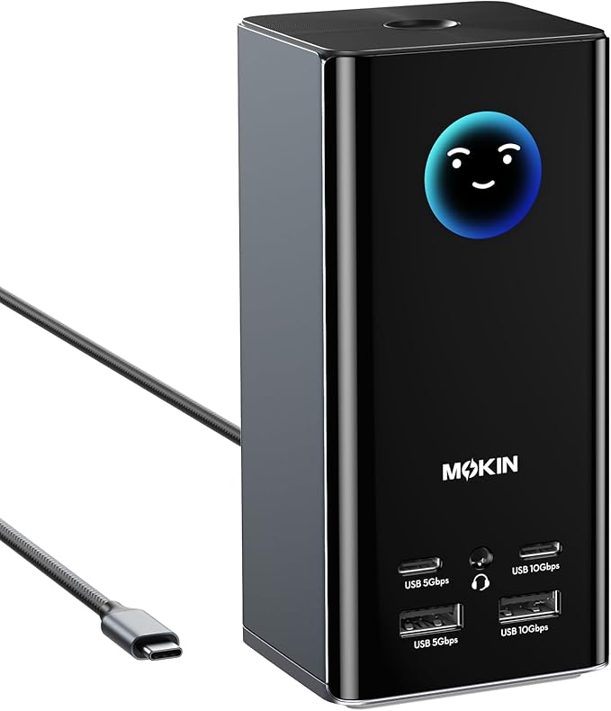 MOKiN USB C Docking Station 3 Monitors, 17-in-1 Triple Display Docking Station with 3 HDMI & 2 DP, 10G USB A/C, Gigabit Ethernet, 100W PD, Smart Display, SD/microSD, for Mac/Dell/Hp(Driver Required)