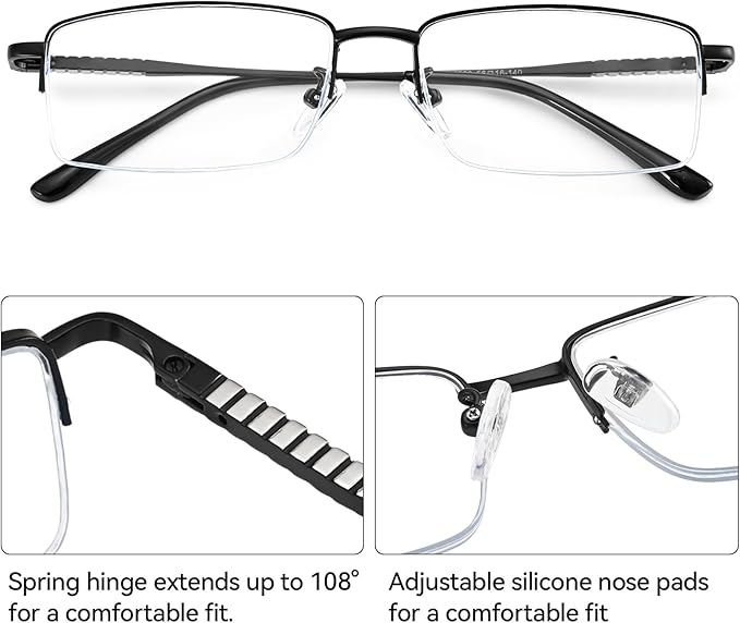 Dollger Rectangle Blue Light Glasses for Men Metal Anti Bluelight Blocking Glasses for Computer Fashion Small Half Frame