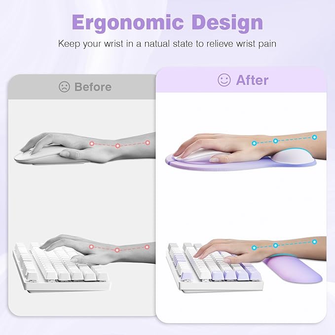 Ospelelf Keyboard Wrist Rest Set with Ergonomic Mouse Pad - 3-in-1 Memory Foam Support for Pain Relief, Office & Gaming with Coaster Purple