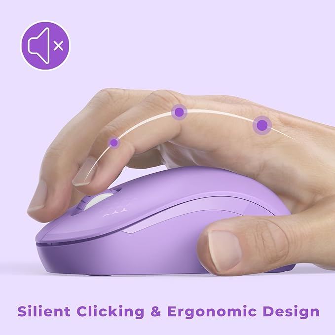 Wireless Keyboard and Mouse Combo - seenda Full Size 2.4G USB Wireless Keyboard Mouse Set, Quiet Cordless Computer Keyboard Mouse for Windows, Laptop, PC - Purple
