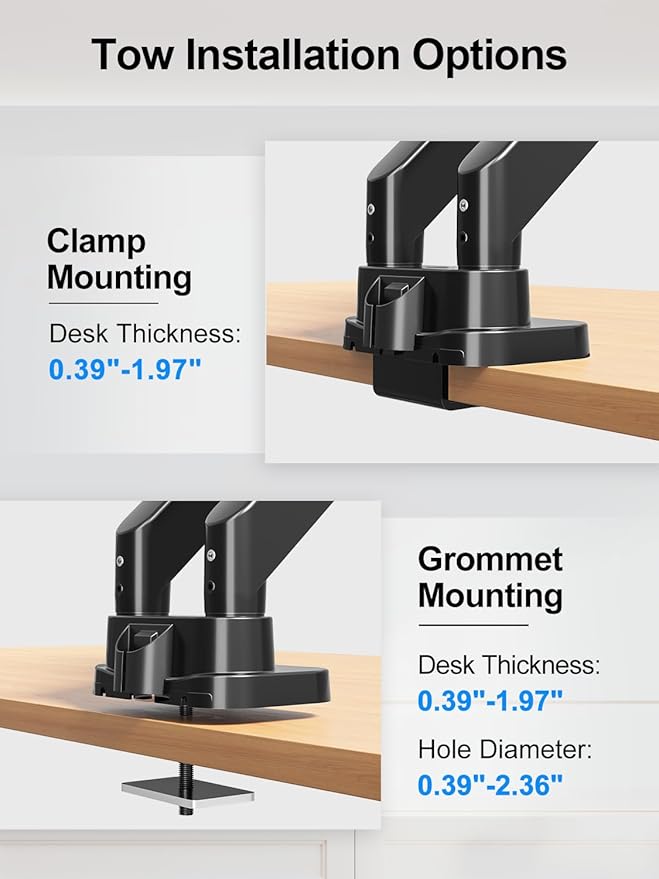 Dual Monitor Mount Fits Max 39" Computer Screen, Hold 4.4-33 lbs Each Ultrawide Desk Mount, Adjustable Gas Spring Double Monitor Arm, Monitor Stand for 2 Monitors with USB, VESA