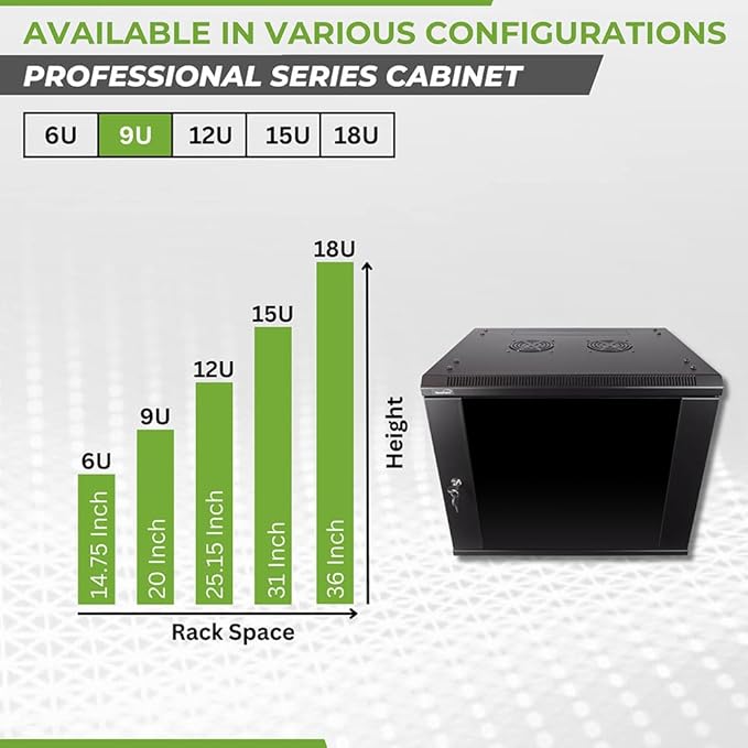 Navepoint 9U Deluxe IT Wallmount Cabinet Enclosure 19-Inch Server Network Rack with Locking Glass Door - Black