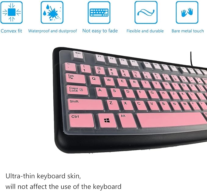 2 Pack Keyboard Cover for Logitech K120 & MK120 Ergonomic Desktop USB Keyboard, Logitech K120 & MK120 US Layout Waterproof Anti-Dust Keyboard Skin-OmbrePink+Clear