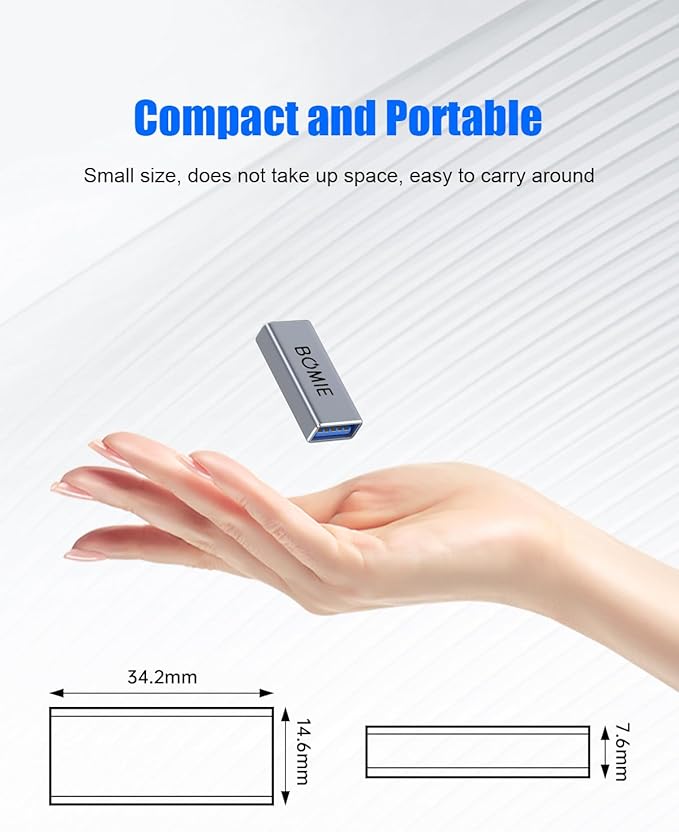 USB Female to Female Adapter 6 Pack,USB 3.0 Type A Female to Female Extension Adapter Connector,5Gbps Data Transfer and Charging for Connecting Extension Two USB-A Male Ends Cable Aluminum Shell Gray