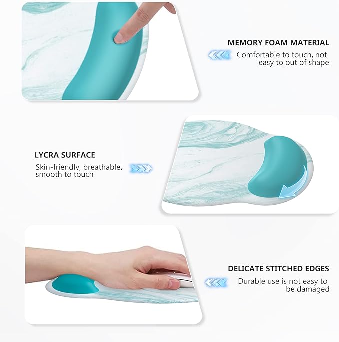 iLeadon Keyboard Mouse Pad Set, Large Gaming Mouse Pad + Keyboard Wrist Rest + Mouse Pad with Wrist Support + Coaster, Easy Typing Pain Relief, 4in1 Desk Mat Set for Home Office, Teal Turqoise Marble