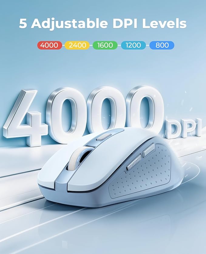 Redragon Wireless Mouse for Laptop, Bluetooth Mouse (BT5.0/3.0&2.4G) with 5 Level 4000DPI, Silent Cordless Computer Mice 6 Buttons,18 Months Battery,Compatible with PC, Laptop, Desktop-Blue