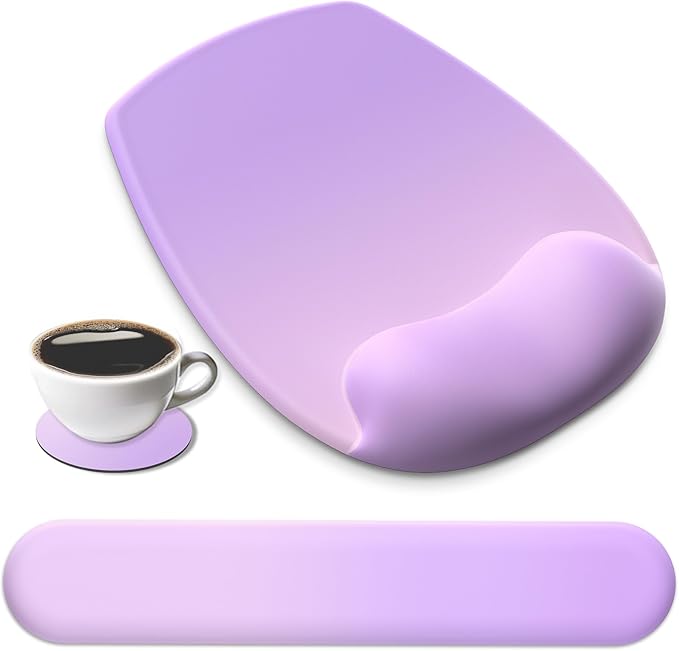 AKIT Ergonomic Mouse Pad with Wrist Rest& Keyboard Wrist Rest, Wrist Rest for Computer Keyboard, Pain Relief, Non-Slip Rubber Base, Mousepad Wrist Support for Gaming, Office, Gradient Violet
