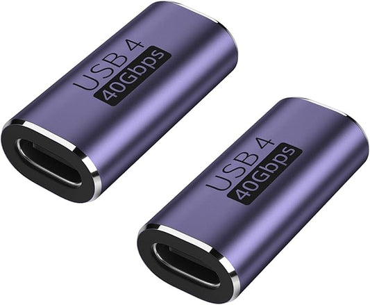 AreMe 2 Pack USB C Female to Female Adapter, USB Type C Coupler Extender Support 100W, 40Gbps, 8K@60Hz for Thunderbolt 4/3, MacBook Pro/Air, Laptop, Phones and More Type C Devices (Purple)