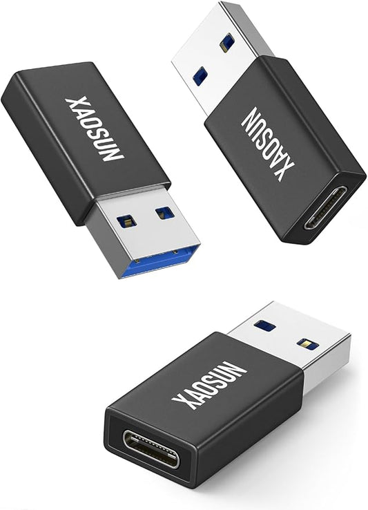 XAOSUN 10Gbps USB to USB C Adapter 3 Pack, 3.1 USBC Female to USB Male Adapter, One-Sided SuperSpeed Data Sync, 100W Fast Charging for iPhone 16 15 14 13, Laptop, Charger, Quest Link, etc, Black