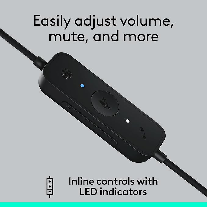Logitech H570e USB Headset with Microphone for PC and Mac, USB-C Wired Headset with Mono Sound, Noise-Canceling Mics and Inline Controls, Certified for Microsoft Teams, Black