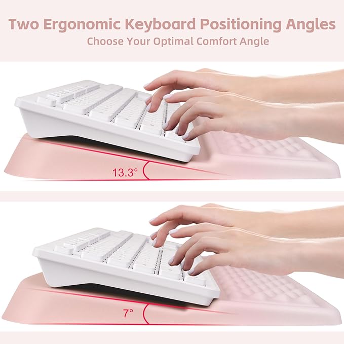 MOSISO Keyboard Stand with Wrist Rest, Ergonomic Keyboard Riser with Wrist Rest Support Pad, Non-Slip Base Pain Relief & Easy Typing Cushion with Massage Memory Foam for Home Office, Pink