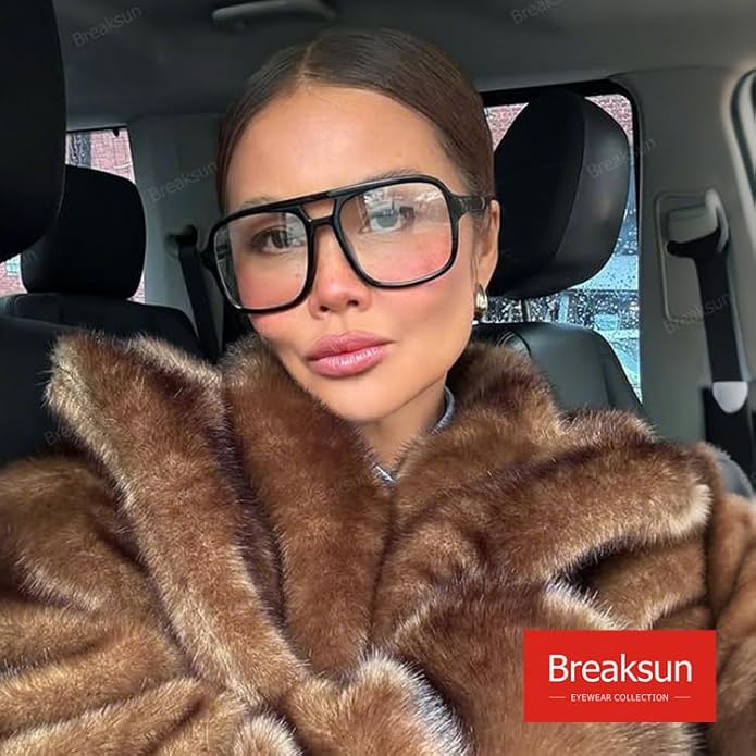 Oversized Square Aviator Glasses for Women Men Big Frame Retro Blue Light Blocking Glasses Vintage Style