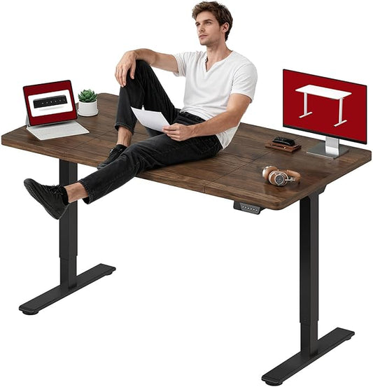 SANODESK Dual Motor Electric Standing Desk 63 x 28 Inches, Height Adjustable Sit Stand Desk with Large Splice Board for Home Office, Computer Workstation, Study & Gaming, Black Frame/Black Walnut Top
