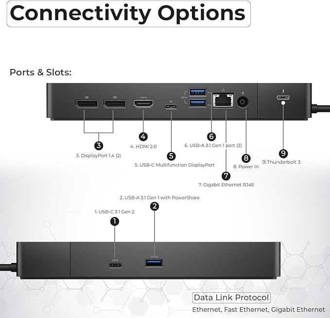 Dell WD19TBS Thunderbolt Docking Station with 180W AC Power Adapter (130W Power Delivery) Dell Docking Station + HDMI Cable + DisplayPort Cable + Thunderbolt Cable + Microfiber Cloth Included