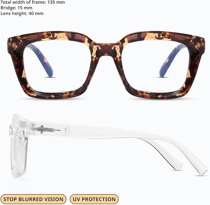 IBOANN Oversized Blue Light Glasses for Woman, Funky Fashion Glasses With Preppy Look, Reduce Screen Fatigue Computer Glasses